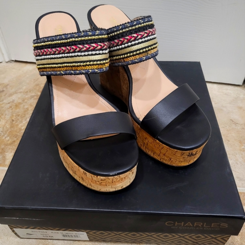 Charles David Beaded Wedges Size 10